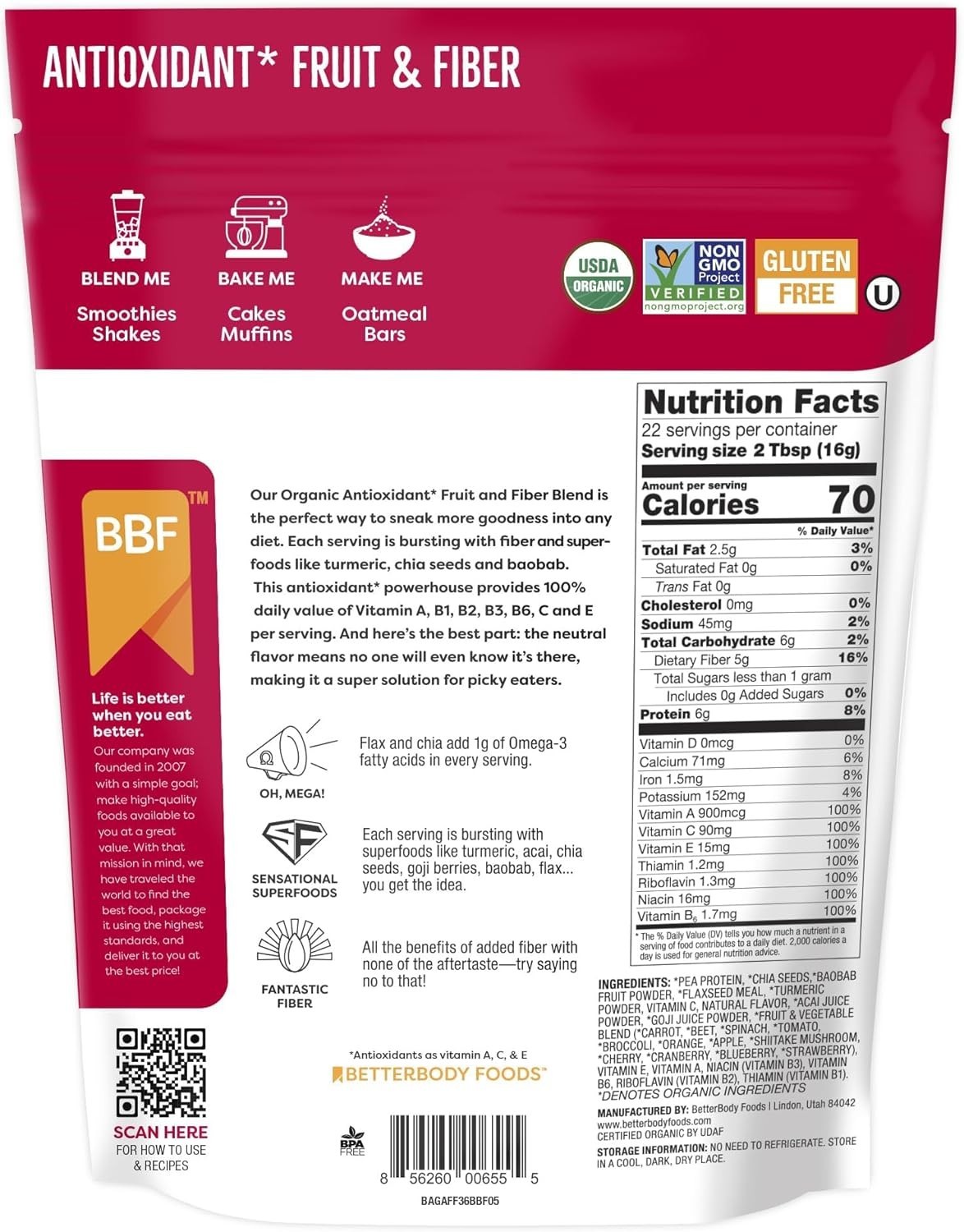 Versatile Organic Antioxidant Superfood Powder – 12.7 Oz, Perfect for Smoothies