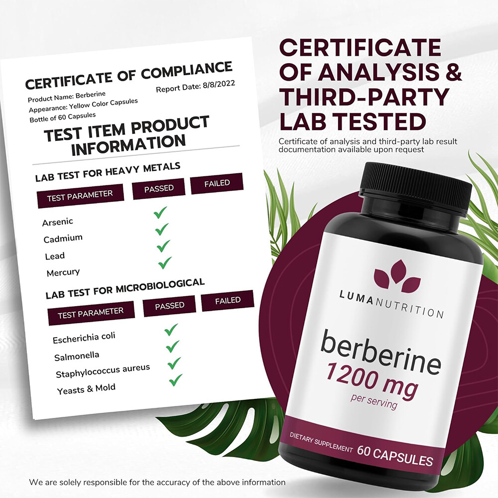 Premium Berberine HCL Extract 1200mg, Healthy Cholesterol, Anti-inflammatory