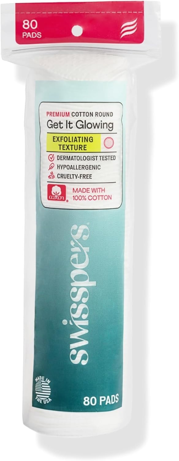 Swisspers Exfoliating Rounds 80 Pack, Dual Textured Cotton Facial Pads