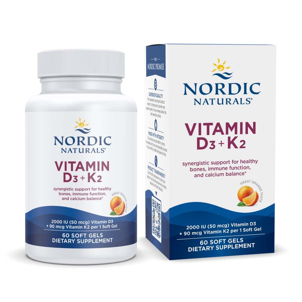 Nordic Naturals D3+K2 – Orange – Vitamin D3 (50 mcg) & Vitamin K (90 mcg), 60 Ct