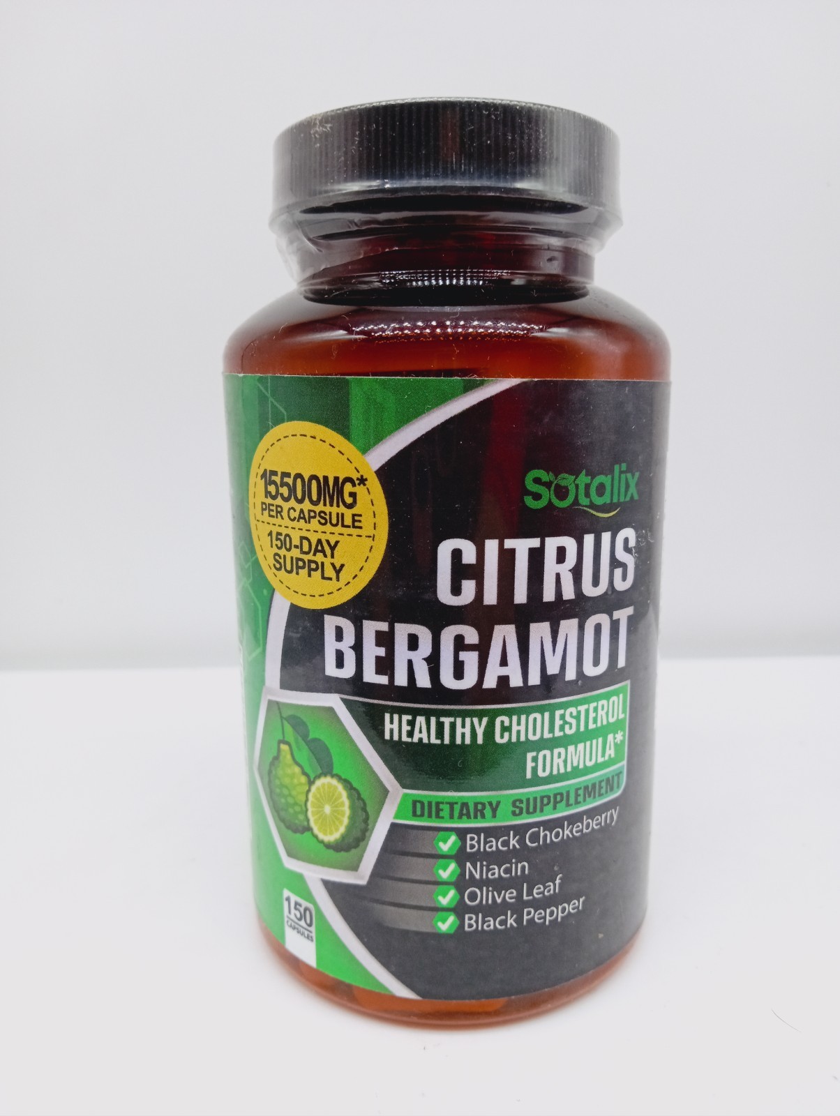 Premium Citrus Bergamot 15500 Mg Organic Cholesterol Supplement with Niacin Blac