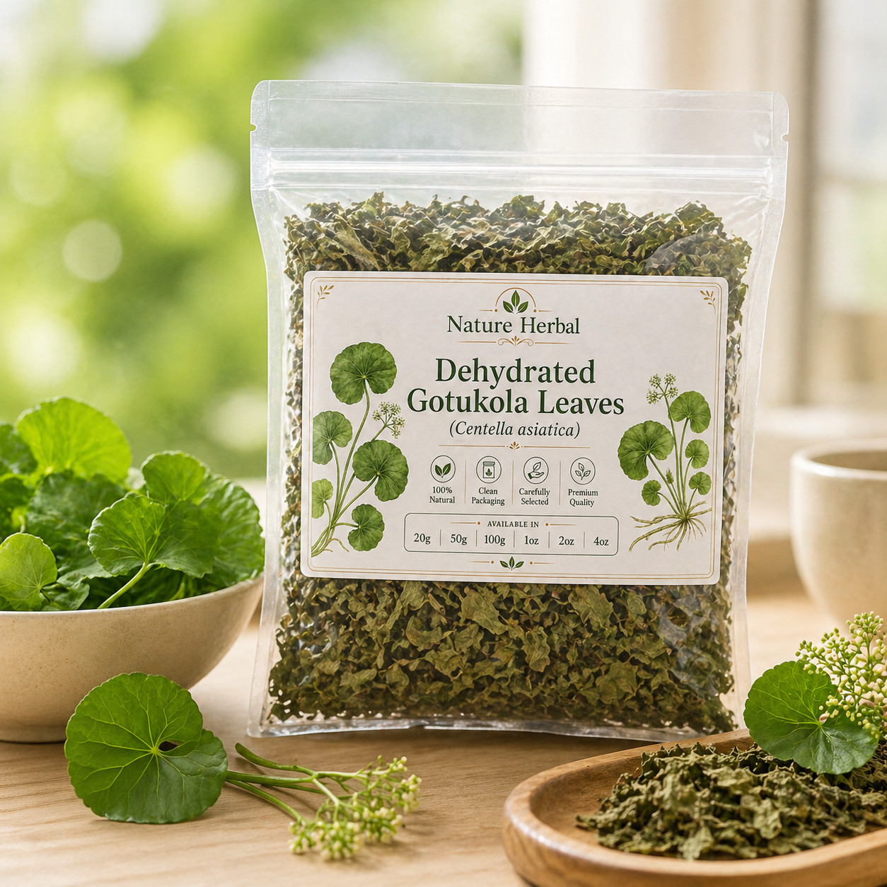 Dried Gotu Kola Leaves Centella Asiatica Pennywort Whole Leaf Herbal Tea Ceylon