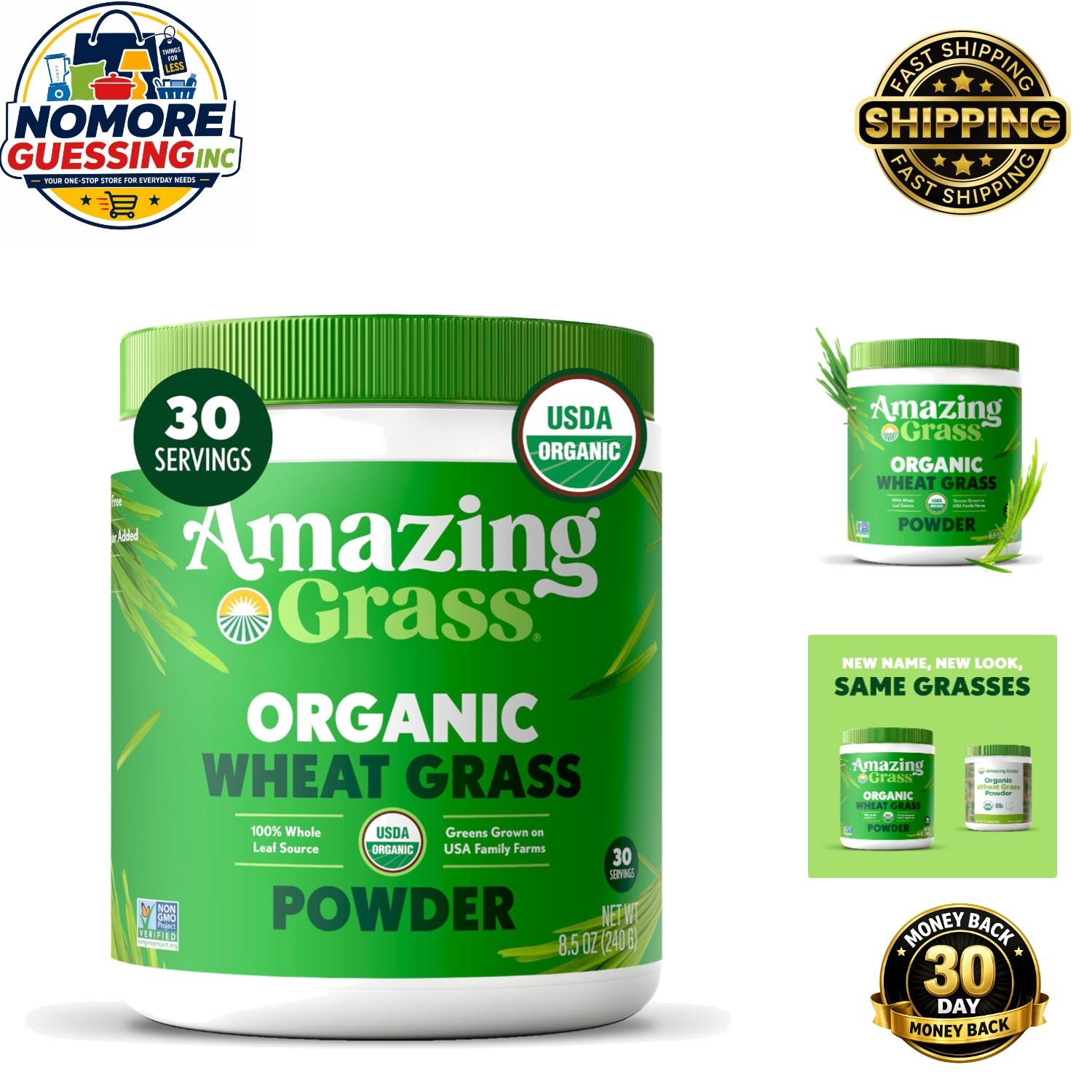 100% Organic Whole-Leaf Wheat Grass Powder – Energy & Detox Support, 30 Servings