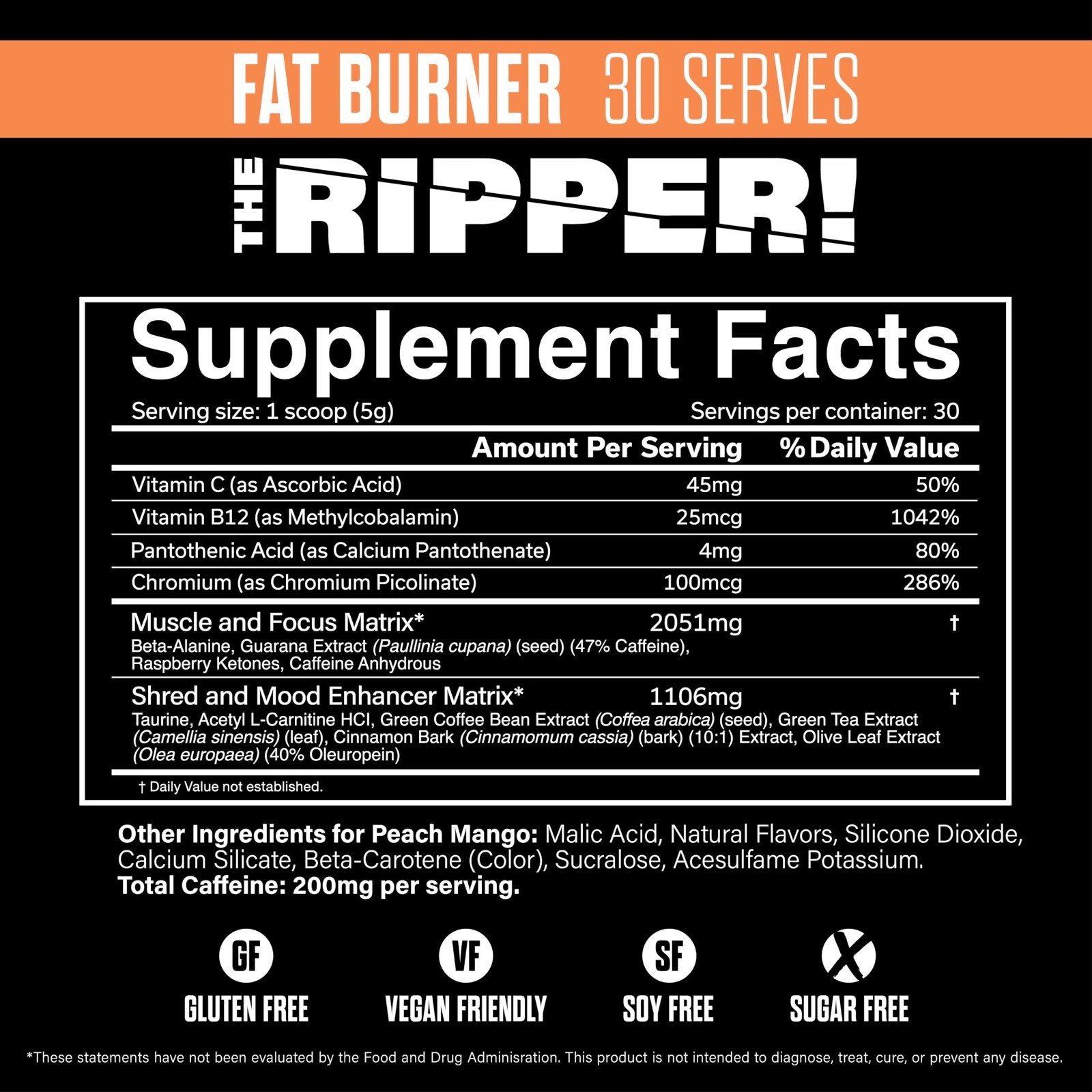 Fat Burner Powder – Peach Mango, 30 Servings | Thermogenic Pre Workout, Energy B