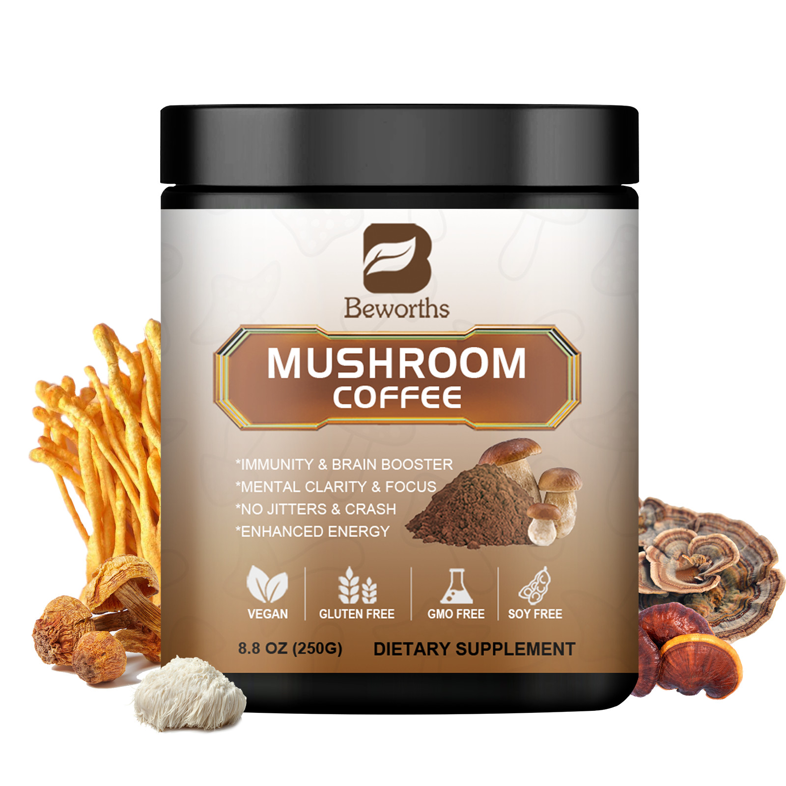 Organic Mushroom Coffee-Reishi, Lion’s Mane,Turkey Tail,Immunity & Brain Booster