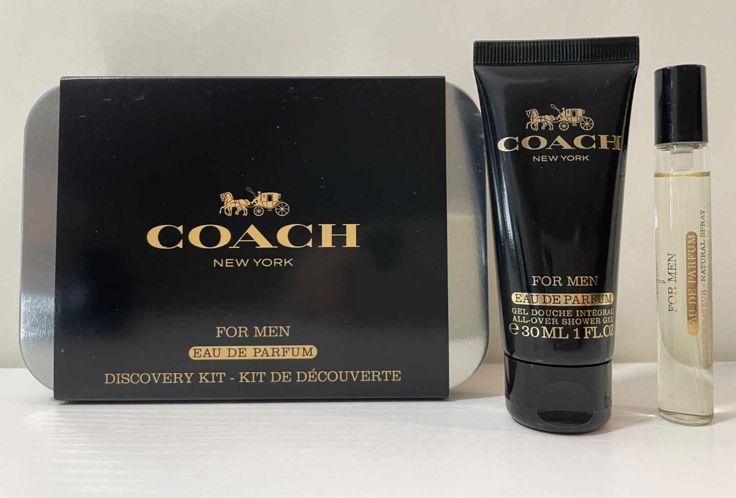 COACH Men Eau De Parfum Spray 0.25oz / 7.5ml + Shower Gel 1oz Travel Set NIB