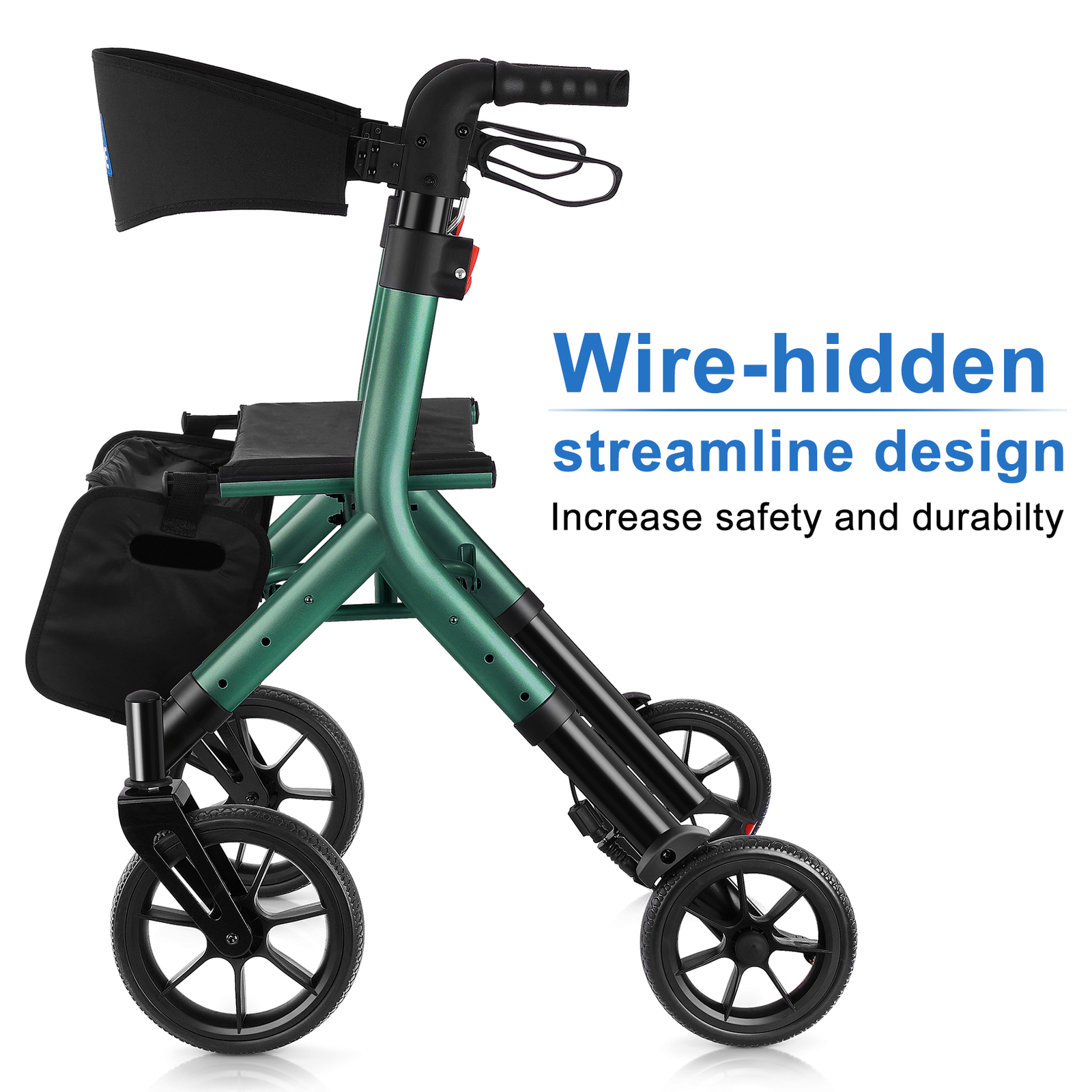 Rollator Walker Seat 10″ Wheel Foldable Compact Lightweight Senior 300 lb Green