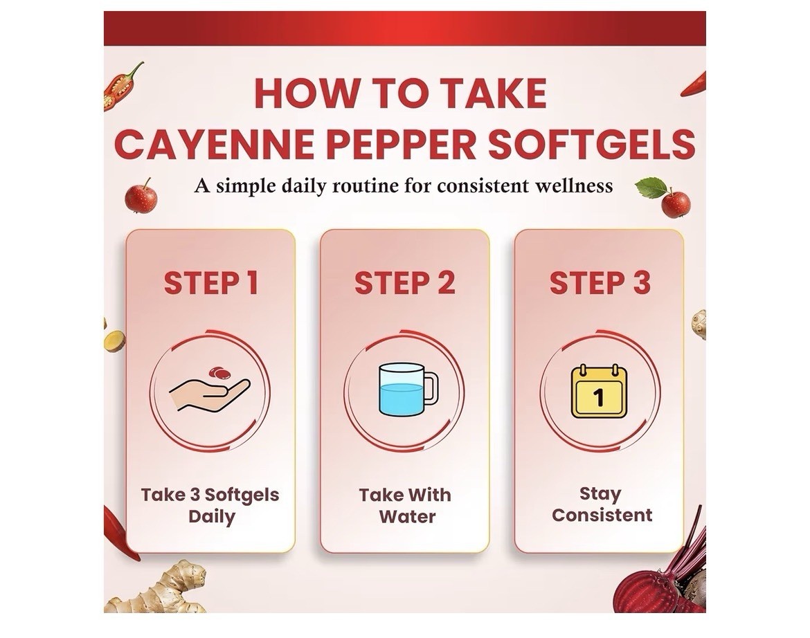 Cayenne Pepper 3000mg Softgels 20-in-1 Capsaicin D3 K2 CoQ10 Omega-3 Turmeric