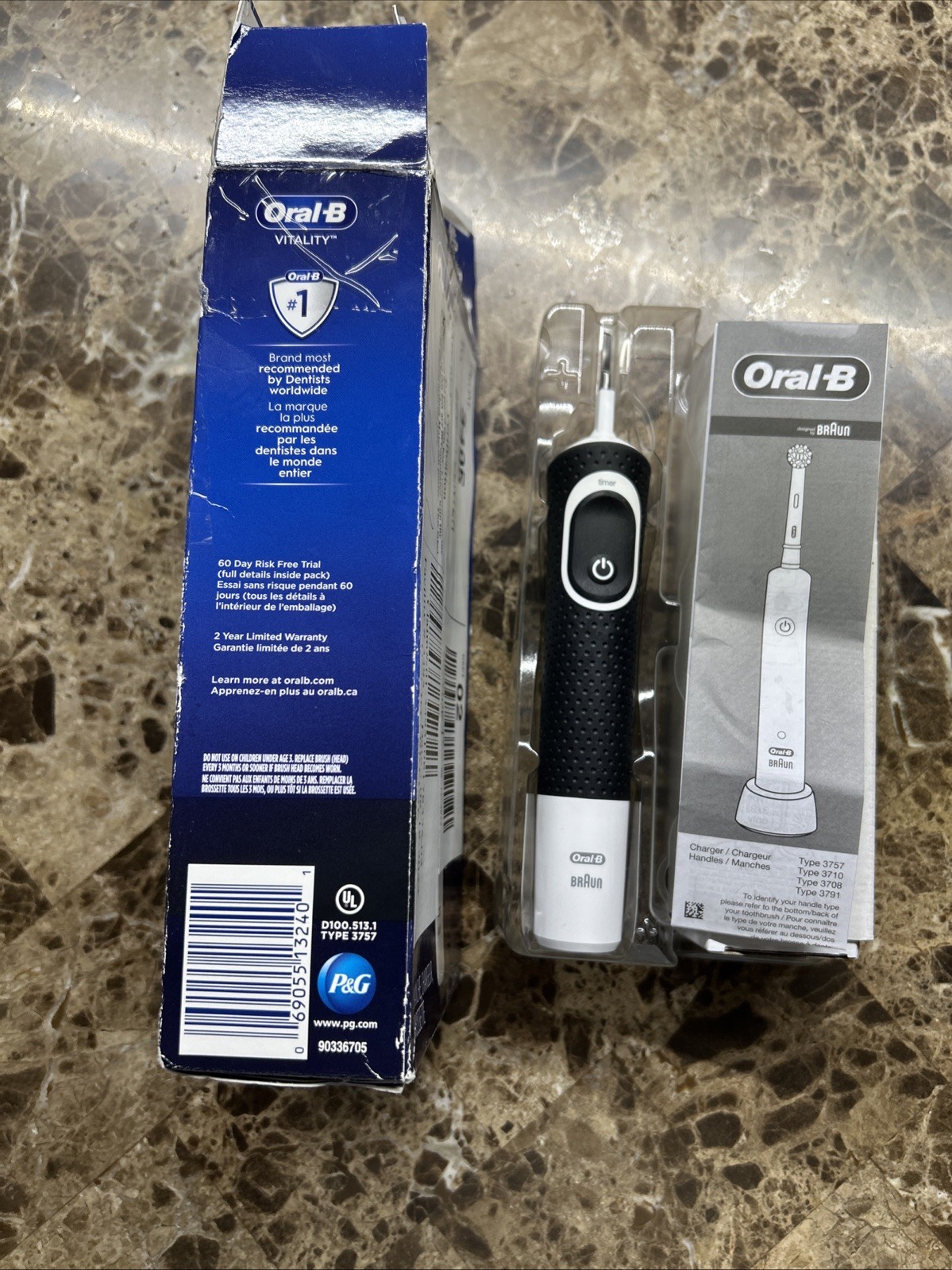 Oral-B Vitality Rechargeable Toothbrush Black Handle, Charger, Brushed Electric