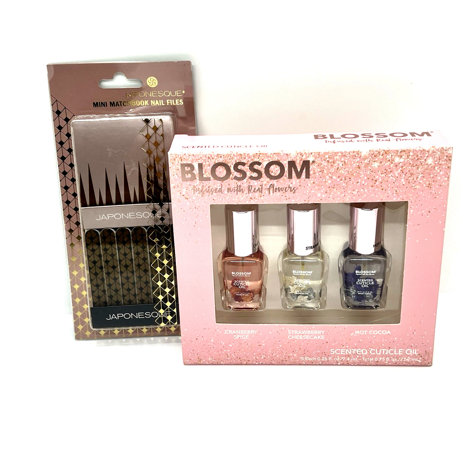 Blossom Beauty Scented Cuticle Oil 3 Pack 0.25 fl.oz ea +Mini Files New & Sealed