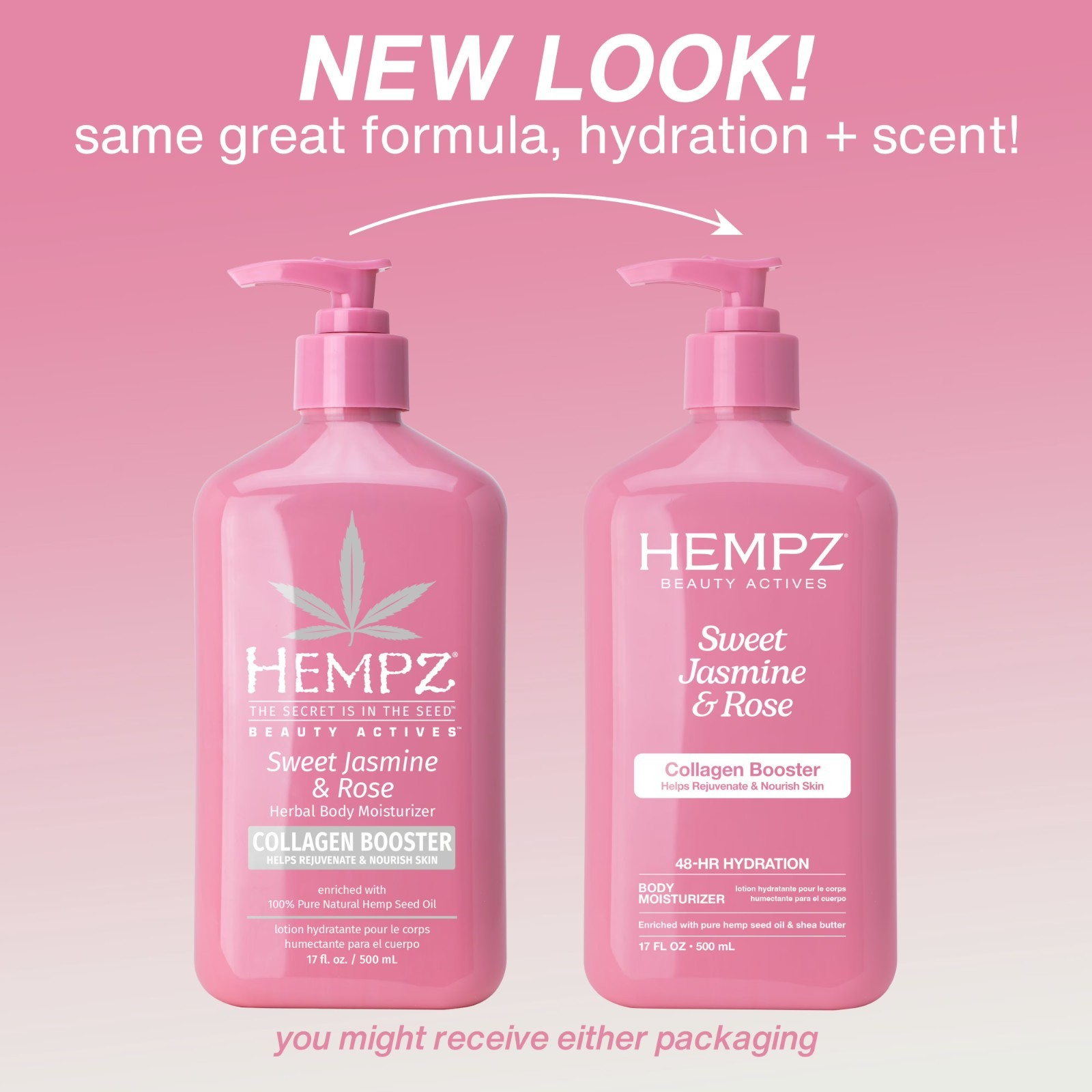 Hempz Beauty Actives Body Lotion Collagen Sweet Jasmine Rose 17 fl oz NEW