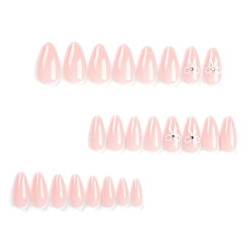 Gloss & Go 24 Reusable Artificial Fake Nail Set| Light Pink White Bow &