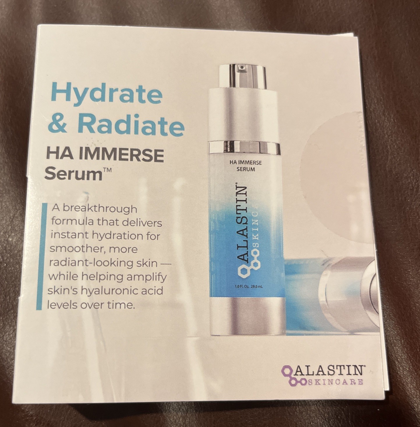 Alastin Skincare Hydrate & Radiate HA Hyaluronic Acid Immerse Serum 1.0oz Sample