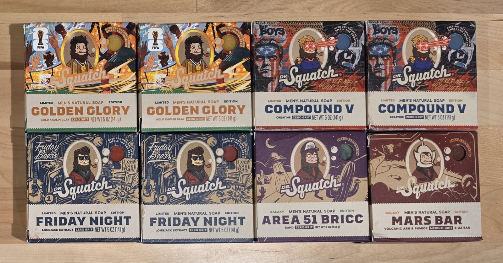 8 PACK- Dr. Squatch 2026 Limited Edition Golden Glory Compound V Area 51 Mars