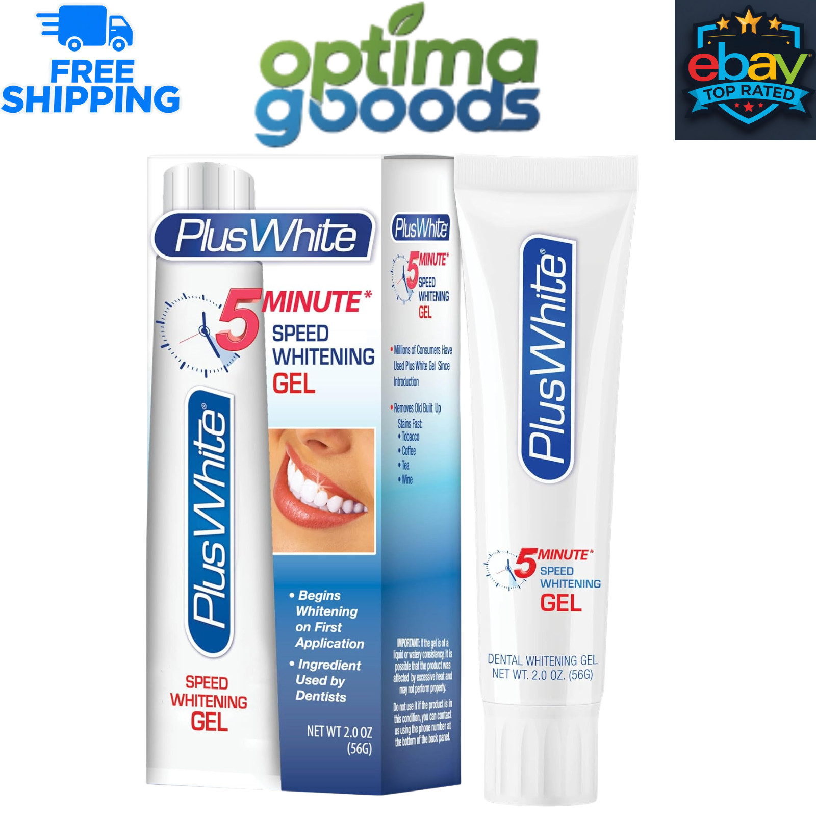 Plus White 5 Minute Premier Speed Whitening Gel Fast Gentle Enamel Friendly 2 oz