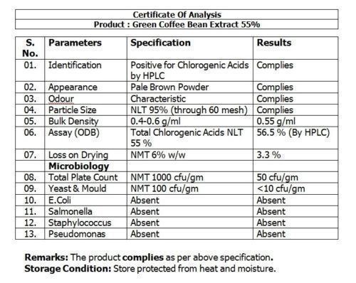 Green Coffee Bean Extract Capsules Pure high quality CGA 55% Chlorogenic Acid
