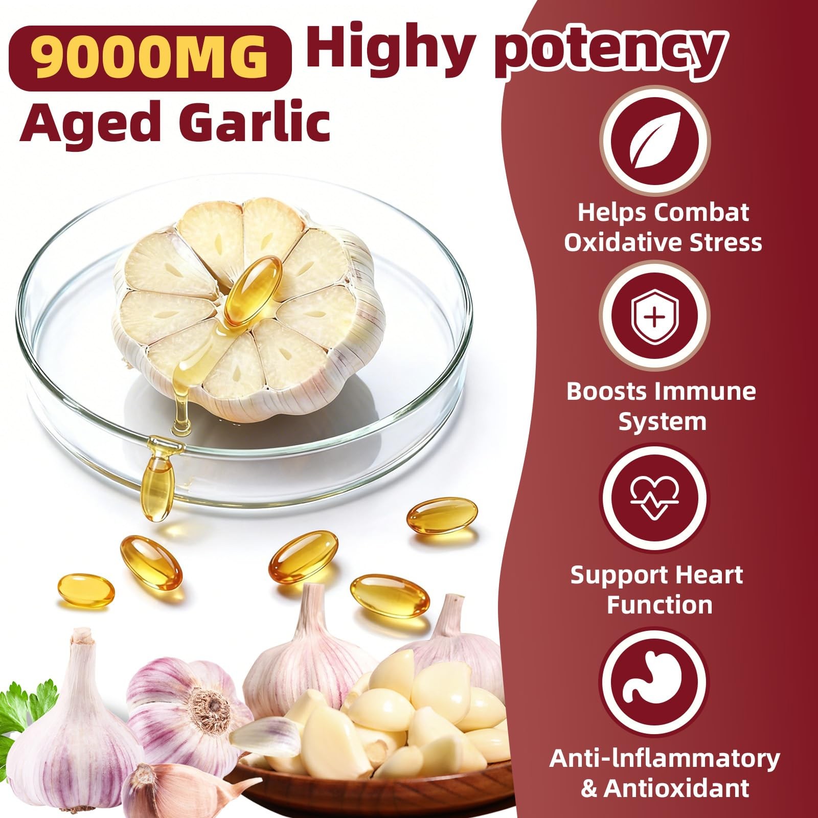 Aged Garlic Extract – 2 Years Odorless 4-in-1 Fermented Garlic Supplements wi…