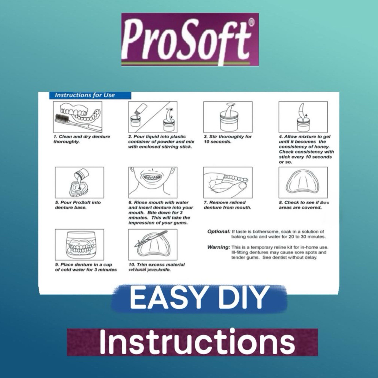 Soft Denture Reline Kit! Durable Liner! Repair Loose Dentures! ProSoft Reliner!