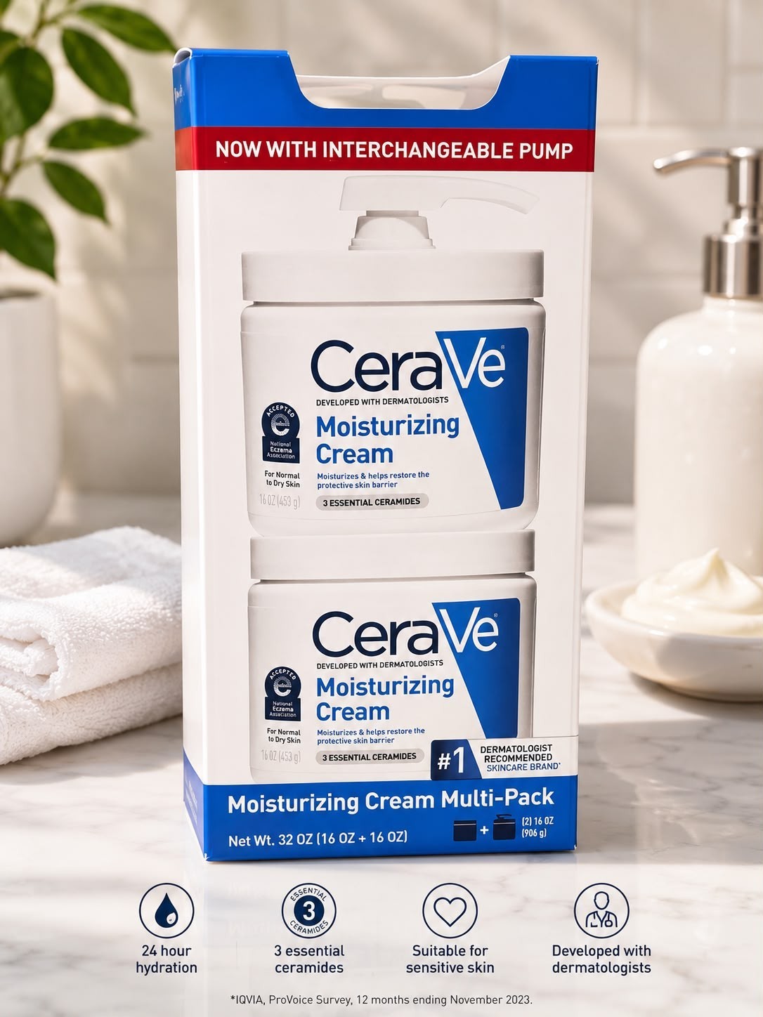 CERAVE MOISTURIZING CREAM FACE & BODY NORMAL TO DRY SKIN 16 OZ 2PC