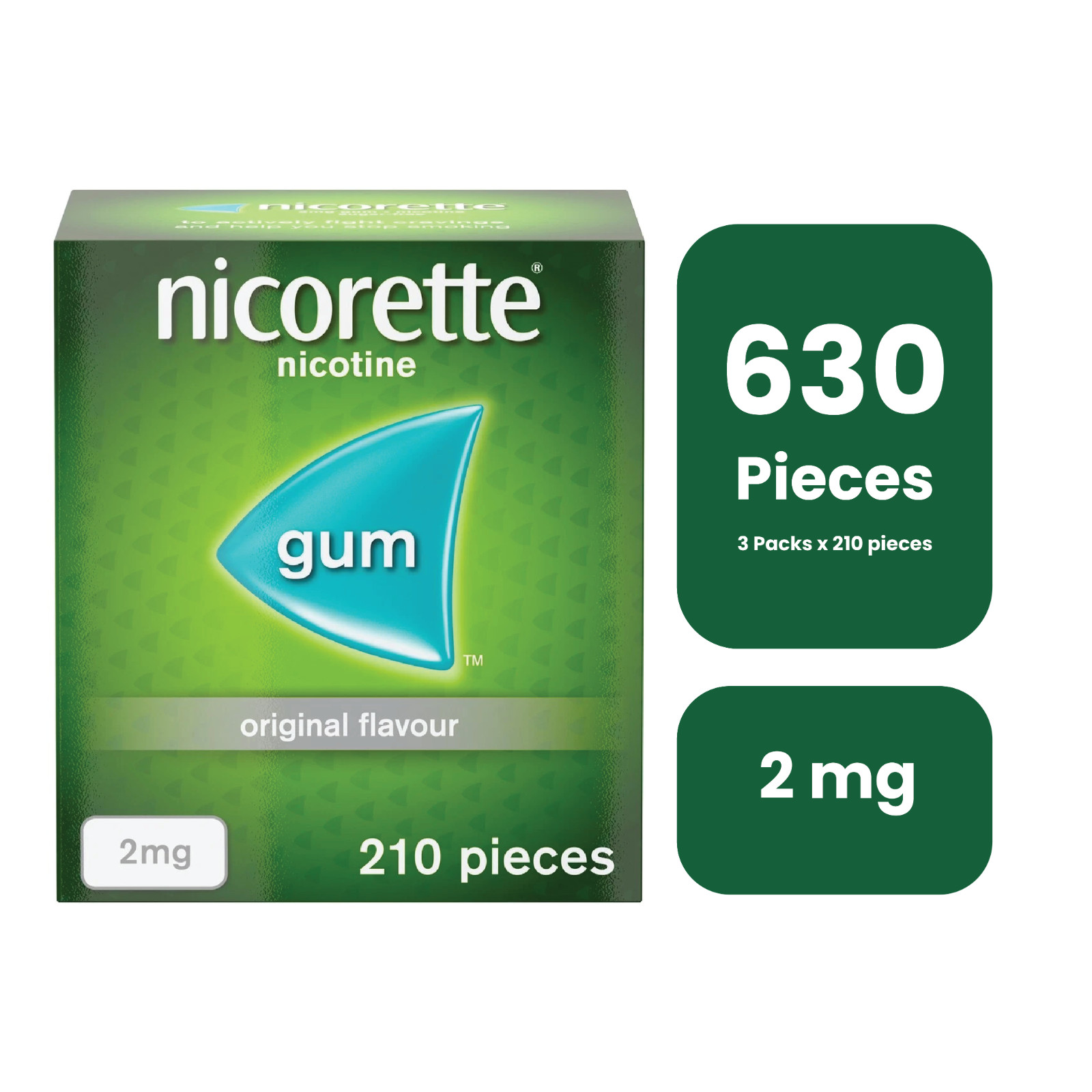 Nicorette Original Flavour 2mg, Gum 210 Pieces-PACK OF 3