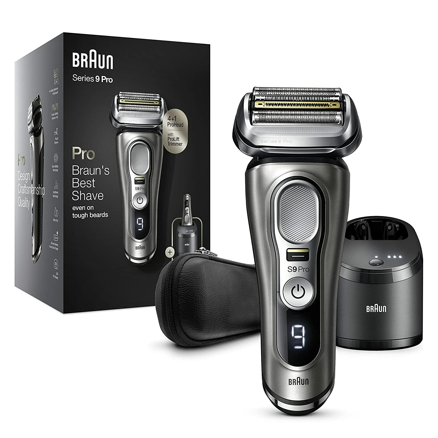 Braun 9465CC Series 9 Pro Wet Dry Shaver+CleanCharge Station+Travel Case -Silver