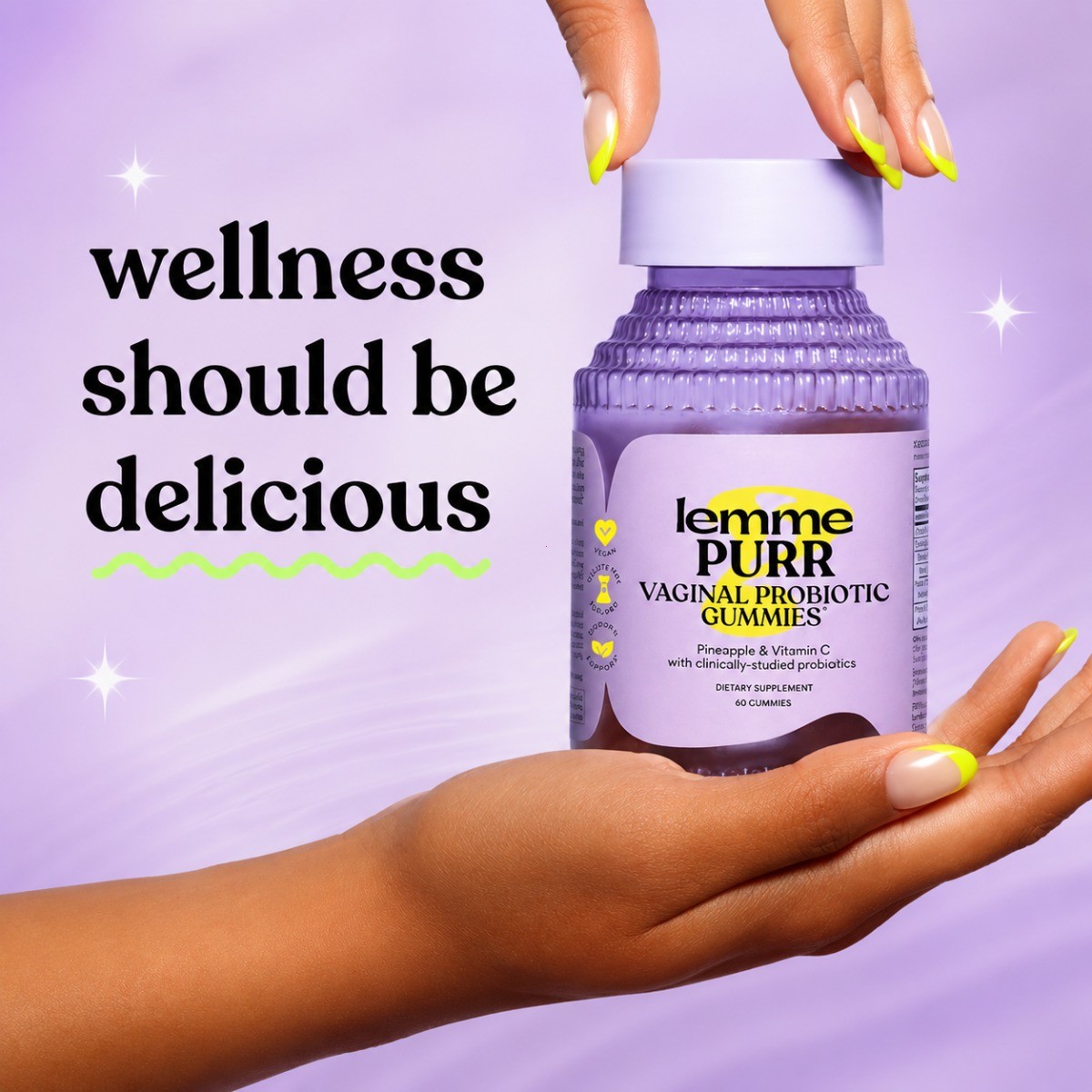 Lemme Purr Vaginal Probiotic Gummies, 60ct ,Pineapple Flavor | pH & Odor Support