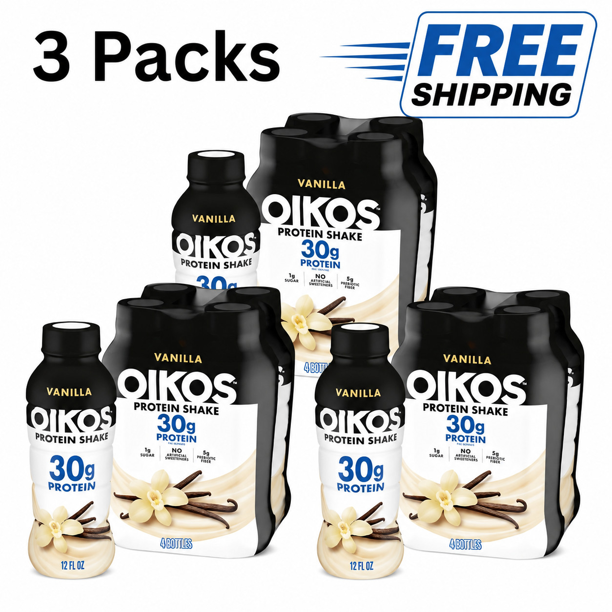 Oikos Shelf Stable Vanilla Protein Shake 30g Protein 12 Count