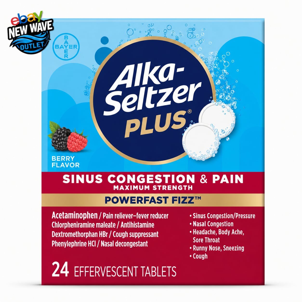 Alka-Seltzer Plus Powerfast Fizz Sinus Congestion & Pain Tablets 24 Ct