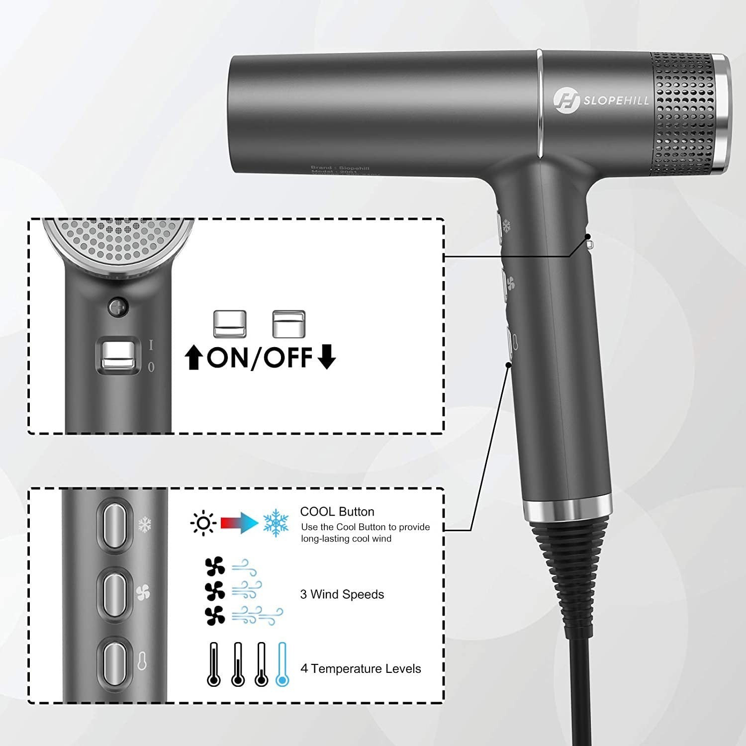 Hair Dryer with Brushless Motor, Intelligent Fault Diagnosis, Oxy Active Tech, L