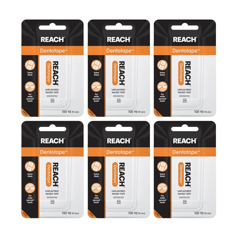 6 PACK Reach Dentotape Unflavored Extra Thick Waxed Tape 100 Yards. Dental Floss