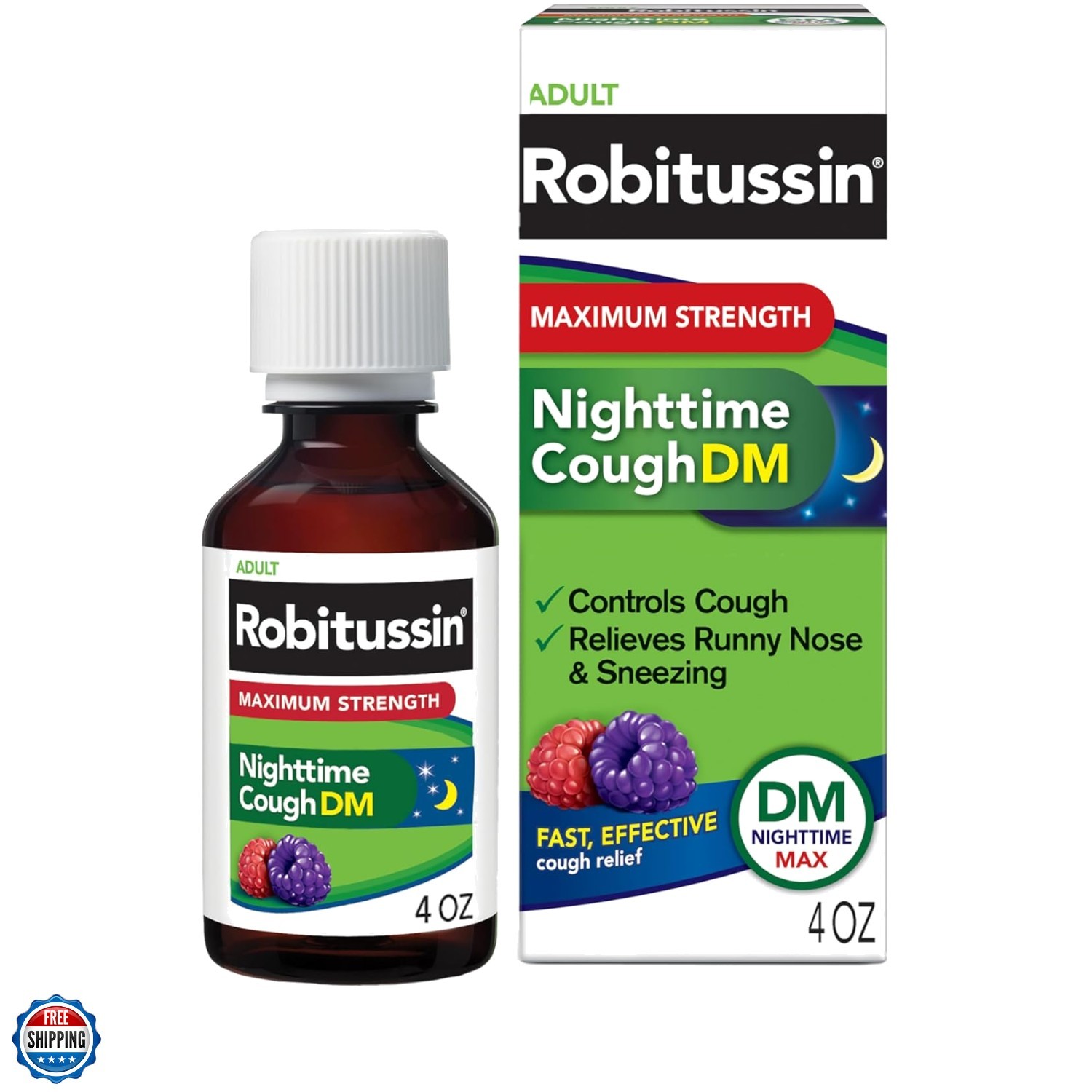 Maximum Strength Nighttime Cough DM, Cough Medicine for Adults, Berry Flavor …