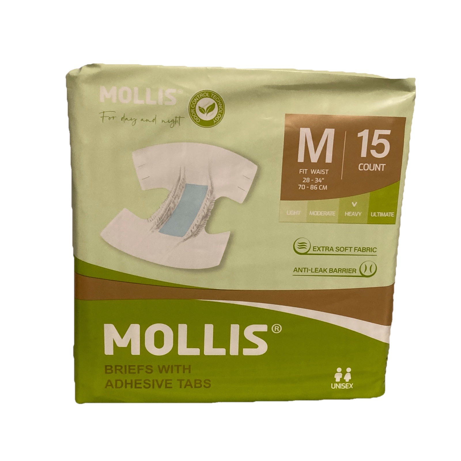 MOLLIS Adult Diapers for Women and Men, Unisex Disposable Incontinence Briefs, M