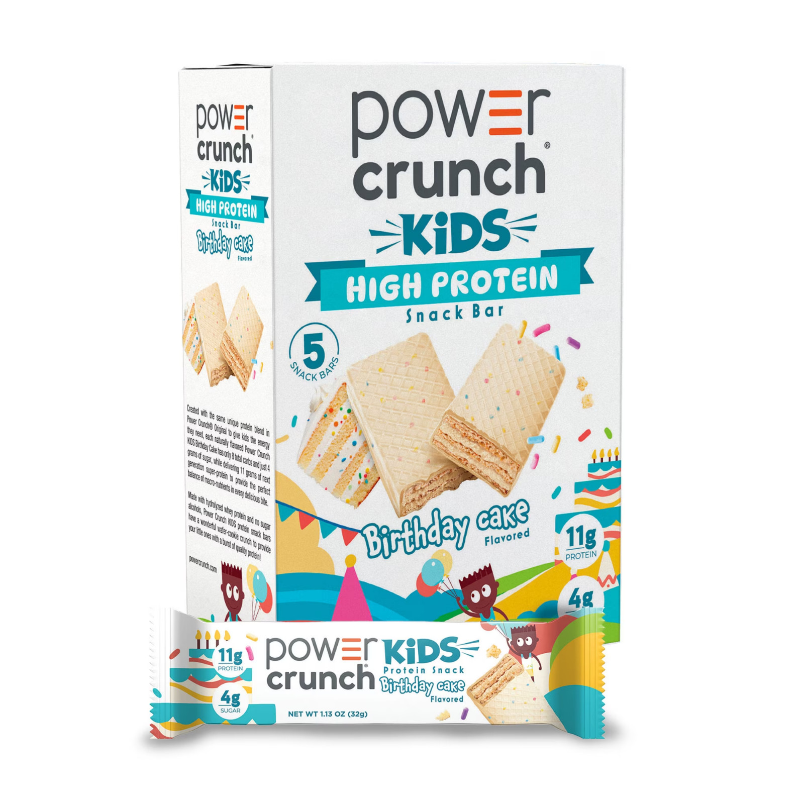 Power Crunch Kids High Protein Snack Bars, Birthday Cake, 1.13 oz, 5 Count
