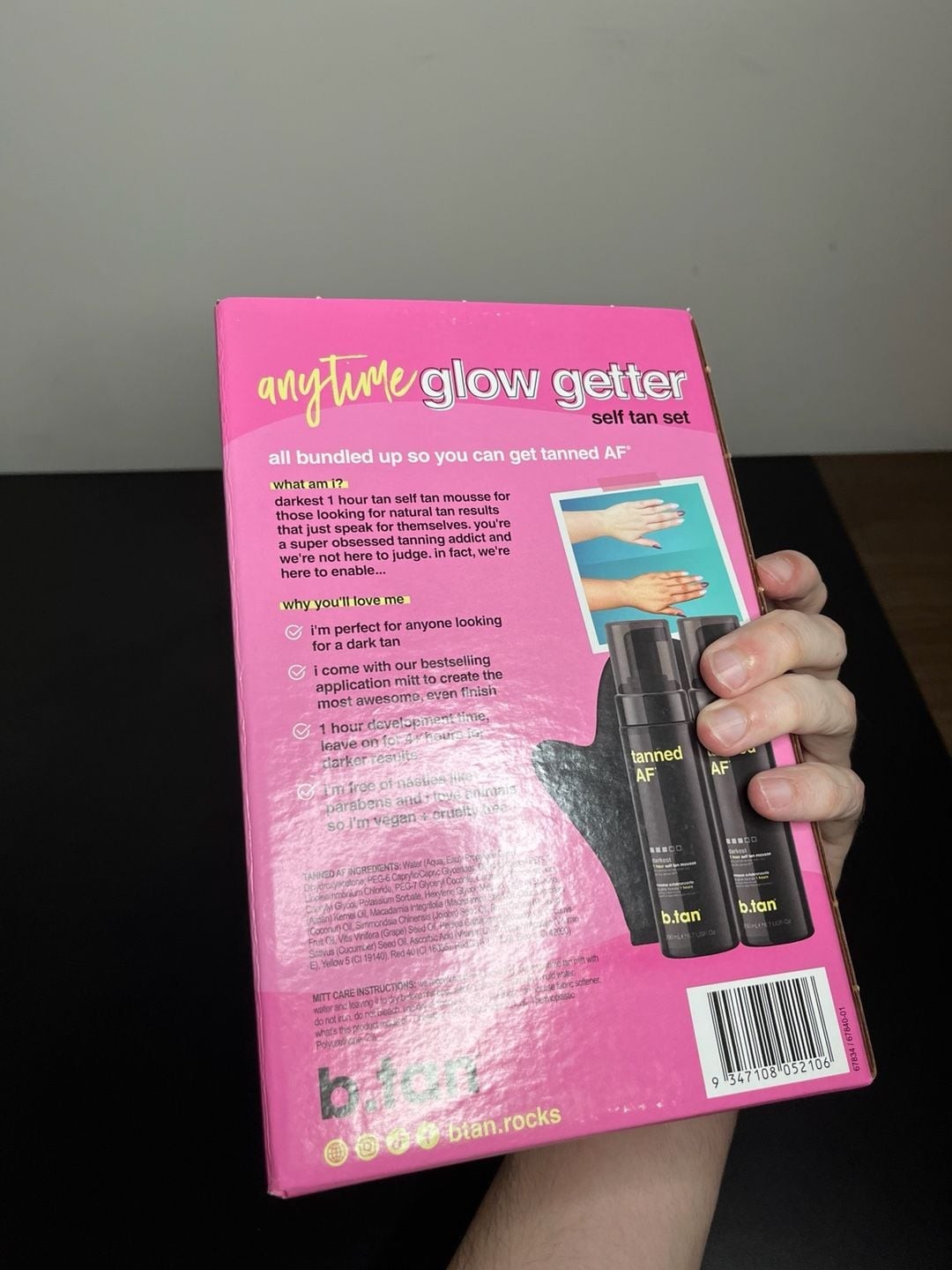 b.tan Anytime Glow Getter Self Tan Set with 2 Tanned AF Mousse Bottles and Appli