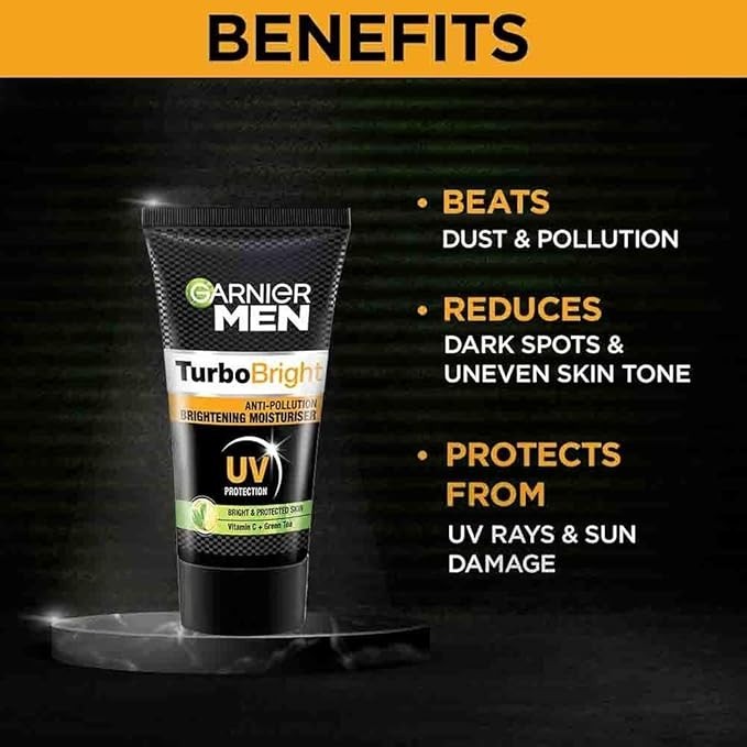 Garnier Men, Liquid Moisturiser, Brightening And Anti-Pollution, Turbobright
