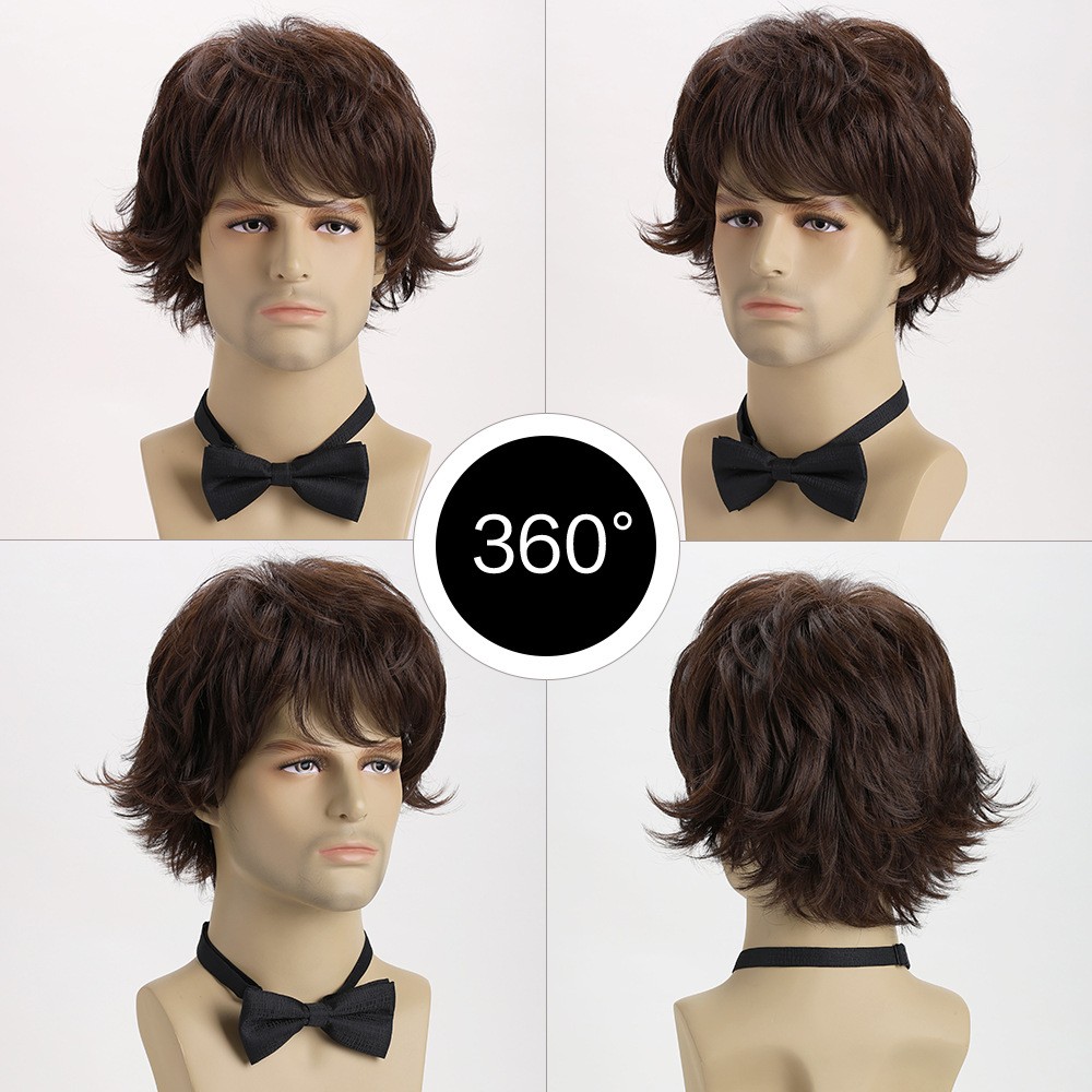 Men’s 11in Short Brown Straight Wig Heat Resistant Synthetic Cosplay Party