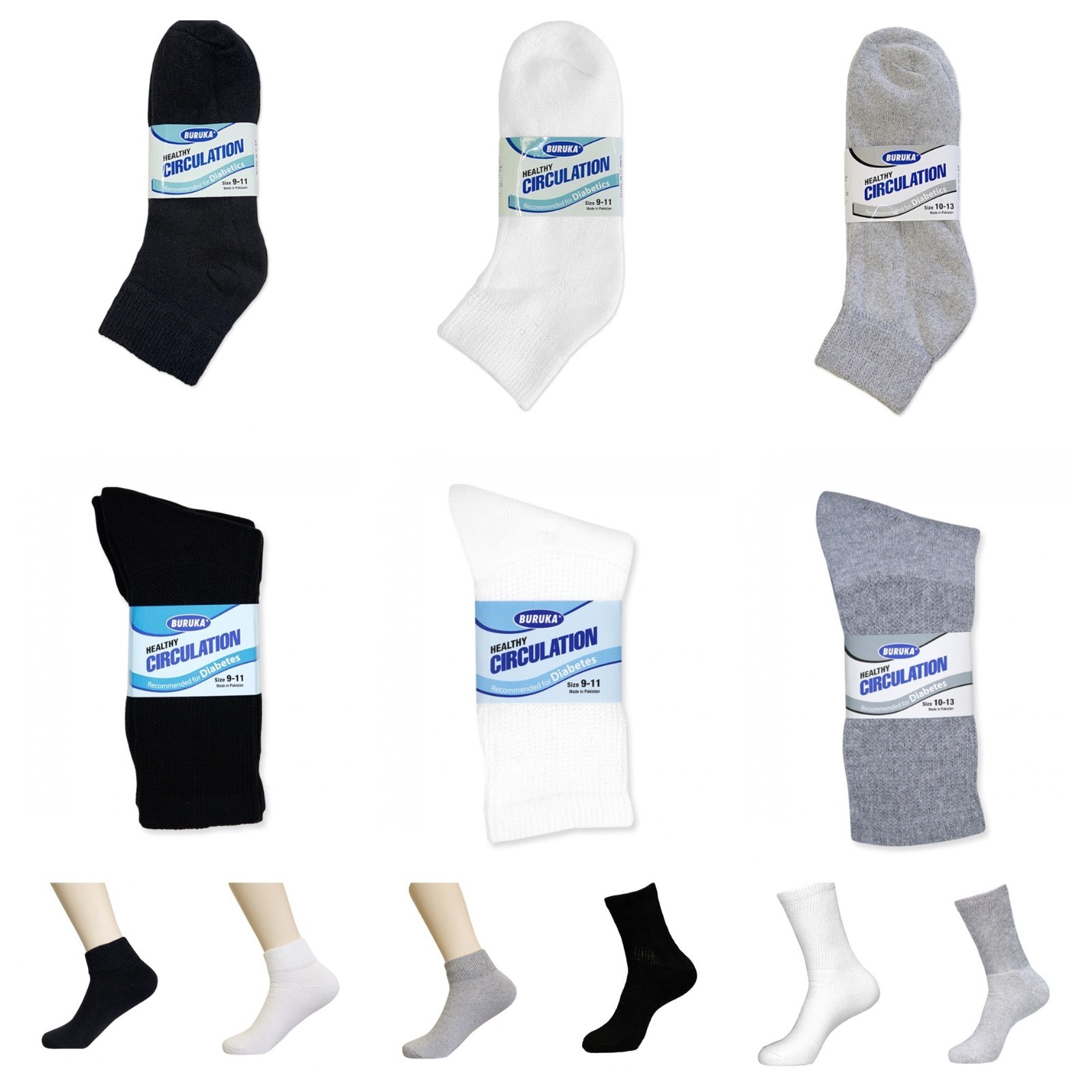 3 6 12 Pack Men Diabetic Crew Mid Calf Socks Circulatory Health 9-11 10-13