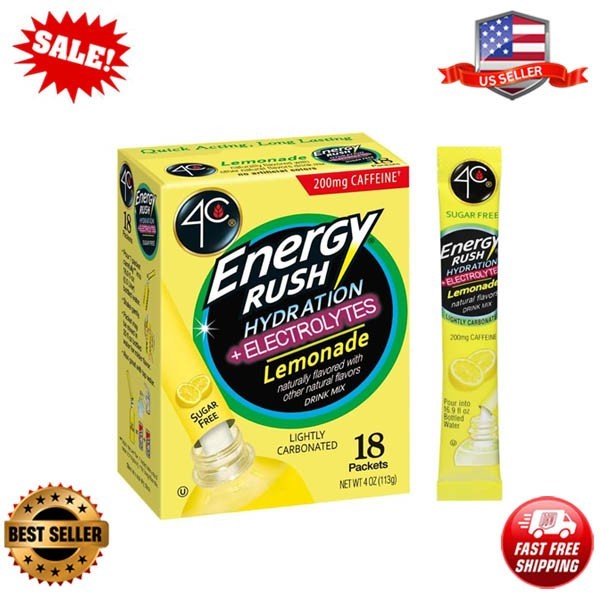 Energy Rush PSD with Electrolytes 18ct Lemonade, Single Serve Water Flavoring
