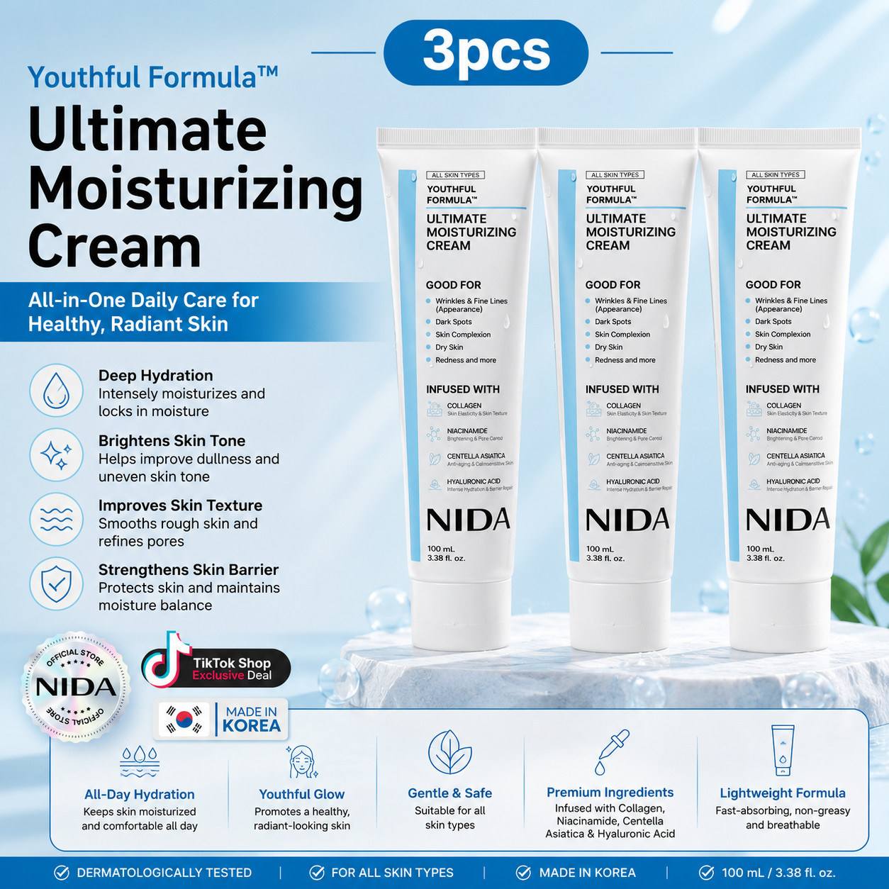 Nida Youthful Formula Ultimate Moisturizing Cream, Nida Crema Coreana 3.38 fl oz