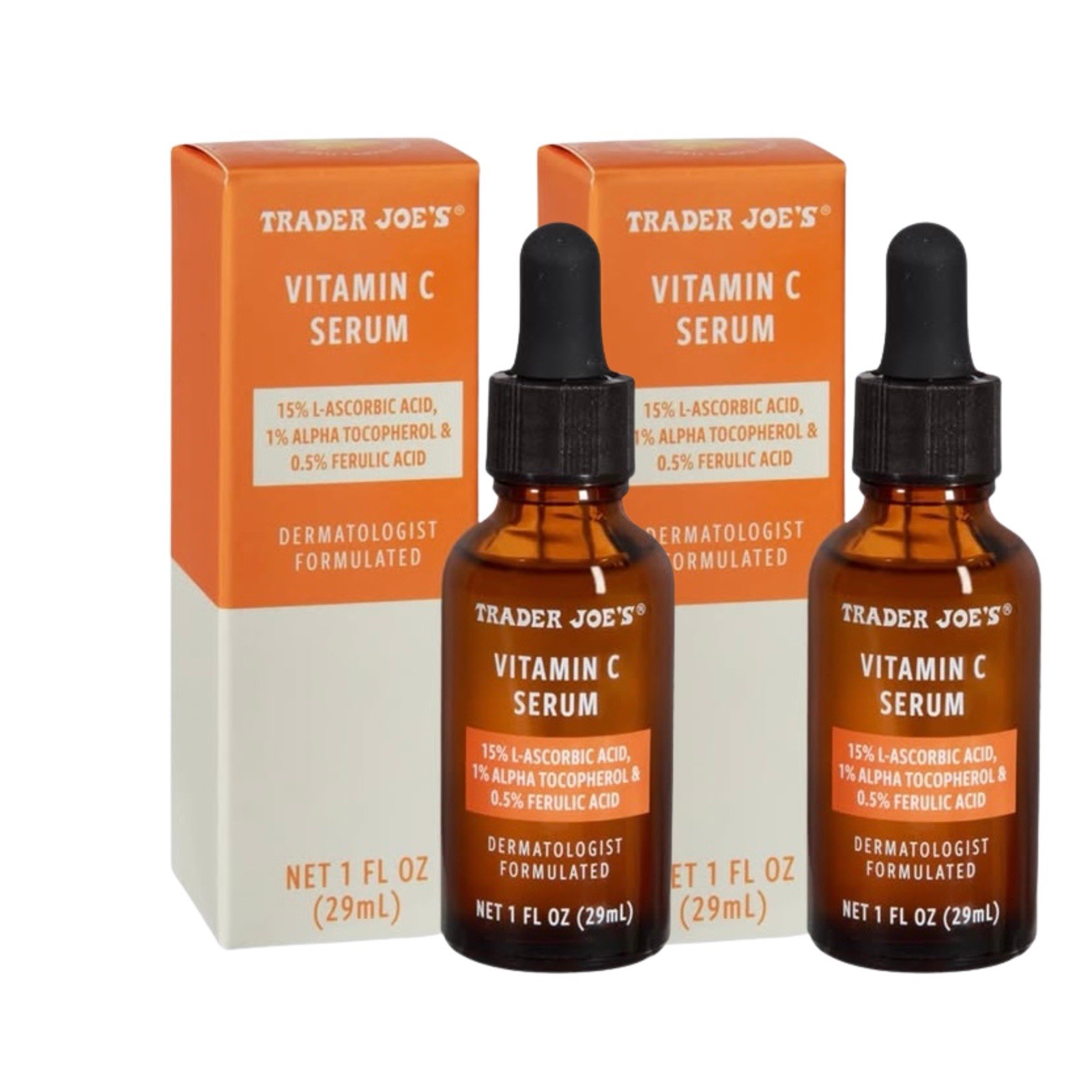 Trader Joe’s Vitamin C Serum Dermatologist Formulated, 1 fl oz/29 mL (2 Pack)
