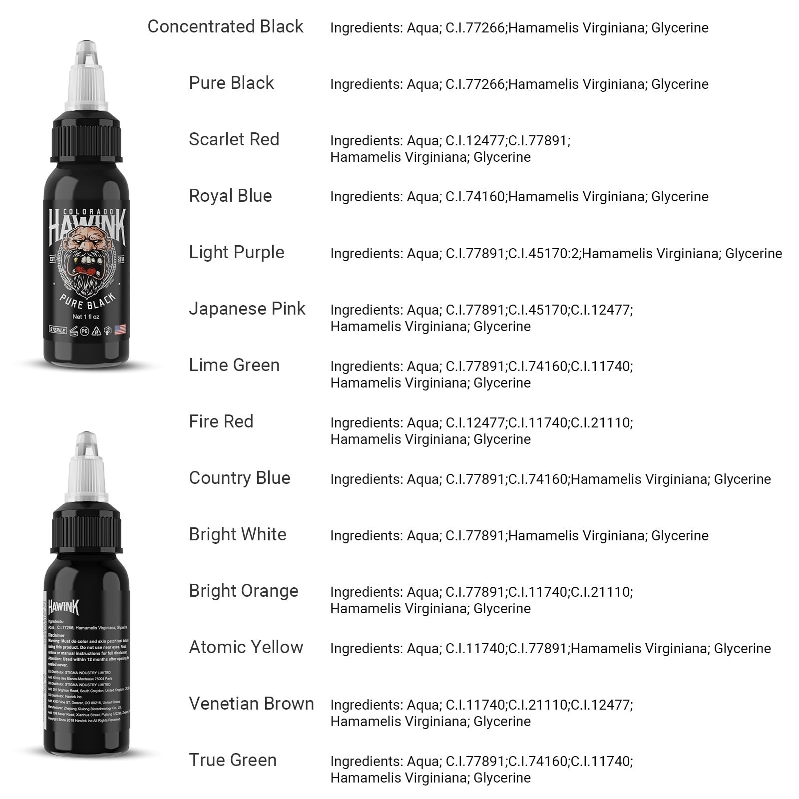 14 Color Tattoo Ink Set 1oz (30ml) Pigment Kit for Professional Tattoo Supplies