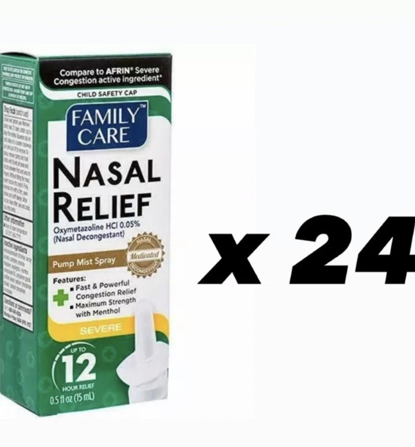 24 Pack! Family Care Nasal Relief Spray Severe Congestion Relief 0.5oz