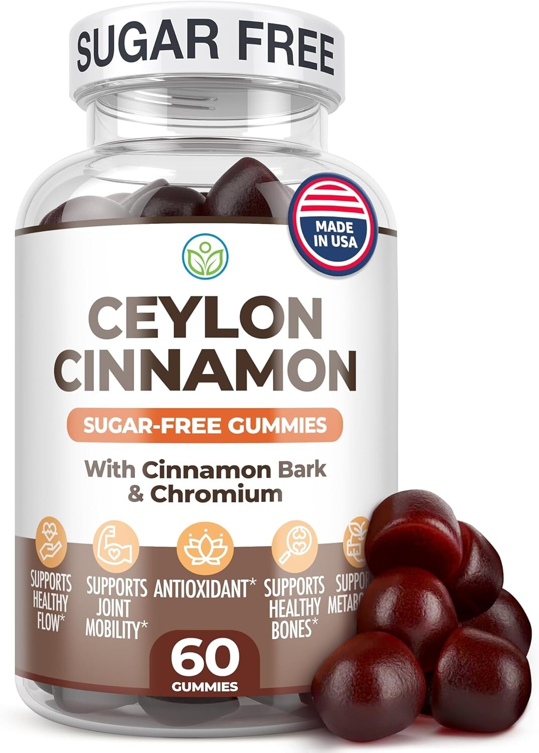 Sugar-Free Ceylon Cinnamon Gummies (2,000mg/Serving) Joint Pain Support (60 Ct)
