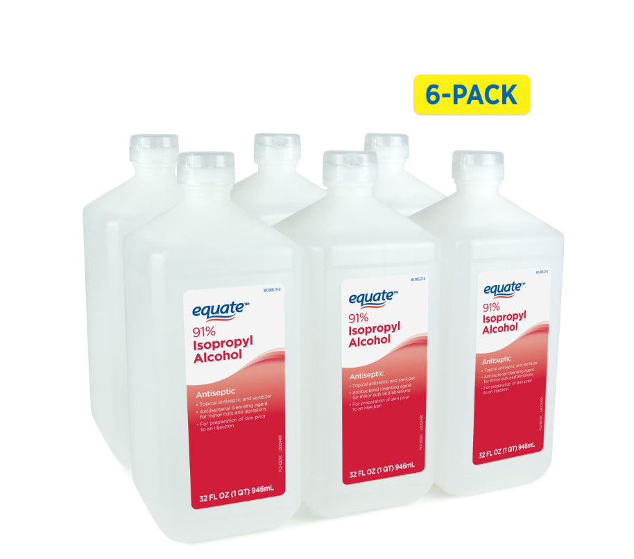 Equate 91% Isopropyl Alcohol Antiseptic Liquid, Resealable, 6 PACK, 6 x 32 fl oz