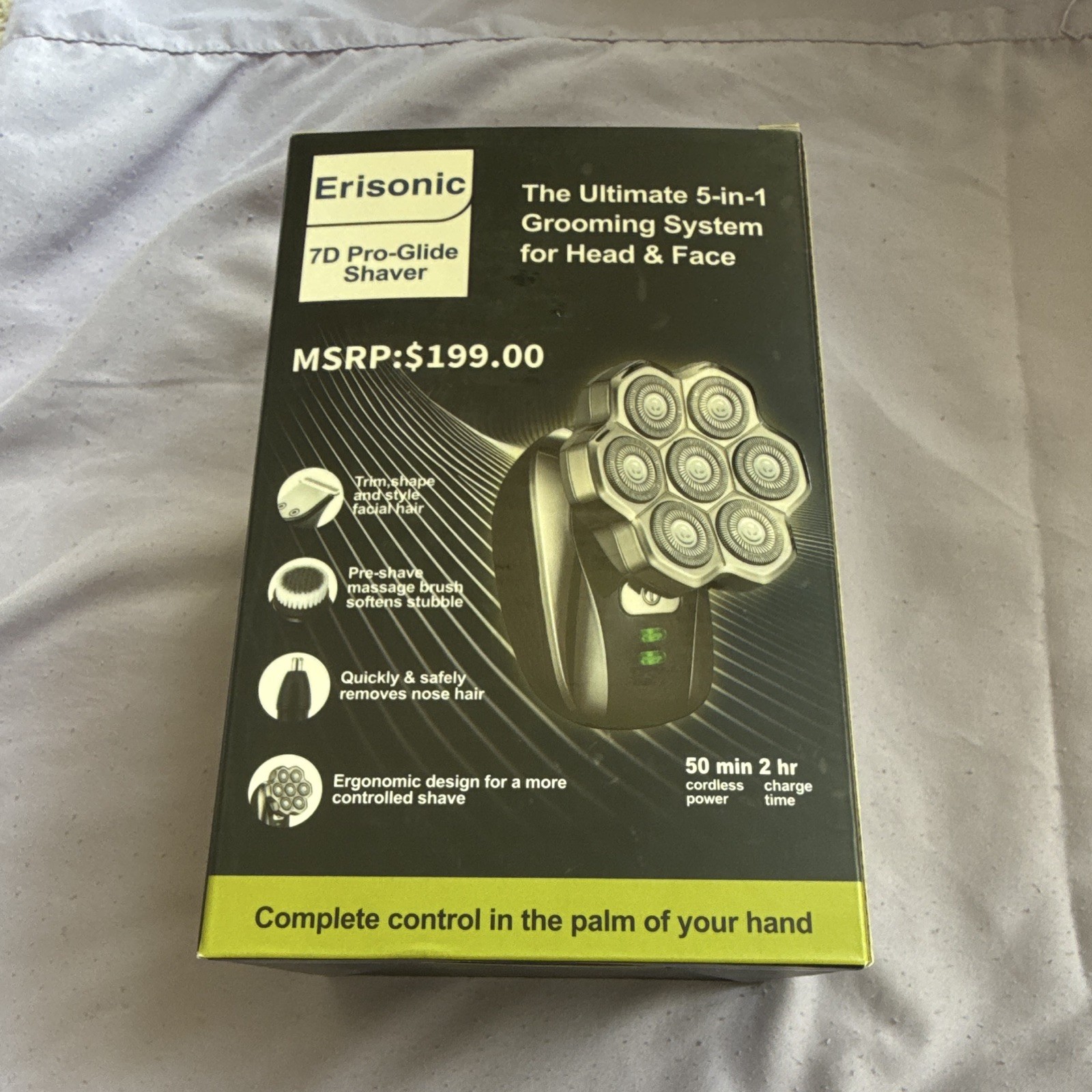 Erisonic 7D Pro-Glide 7-Head Rotary Cordless 5-in-1 Shaver Black Men