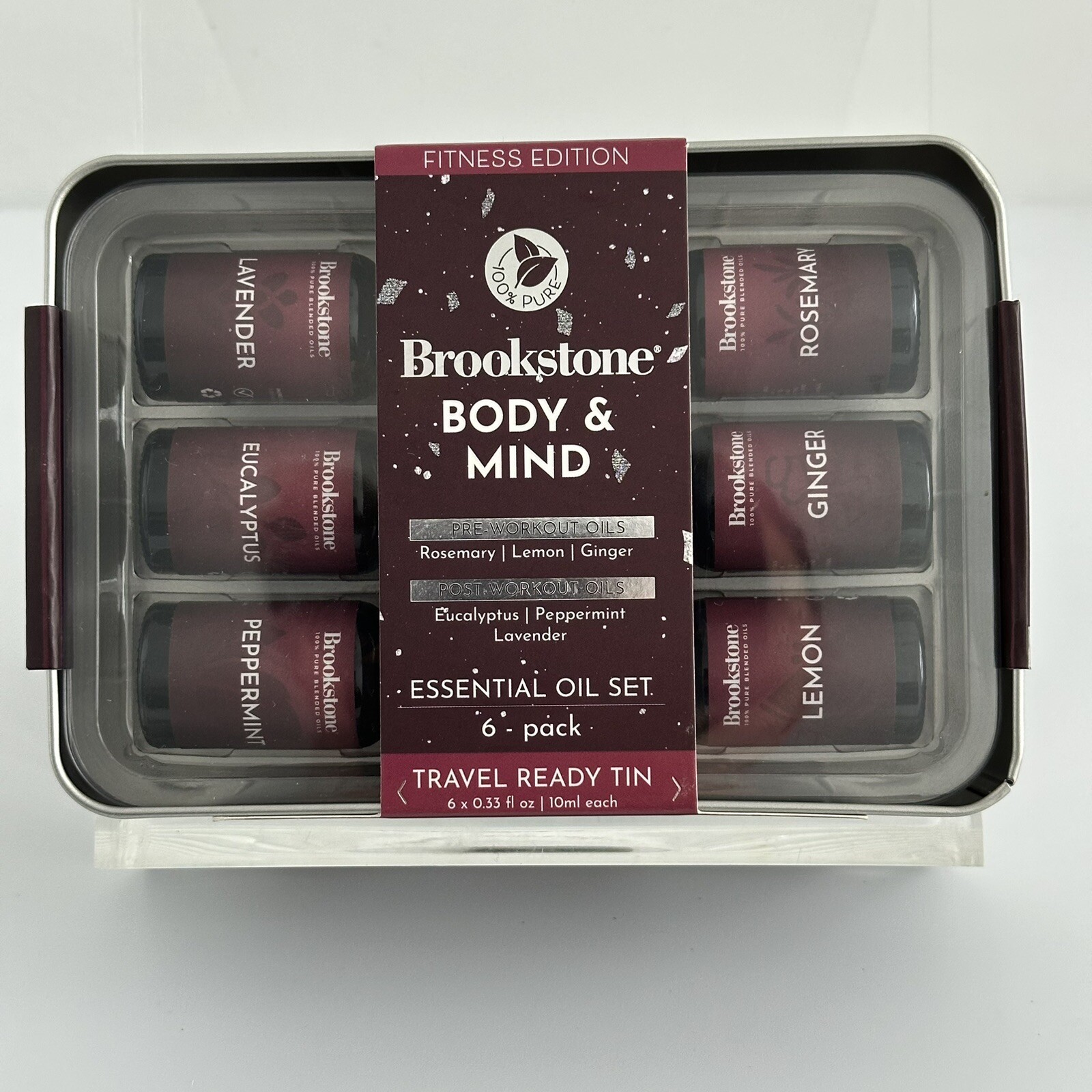 Brookstone Pure Essential Oils 6-Pack The Fitness Edition .33fl oz each NEW