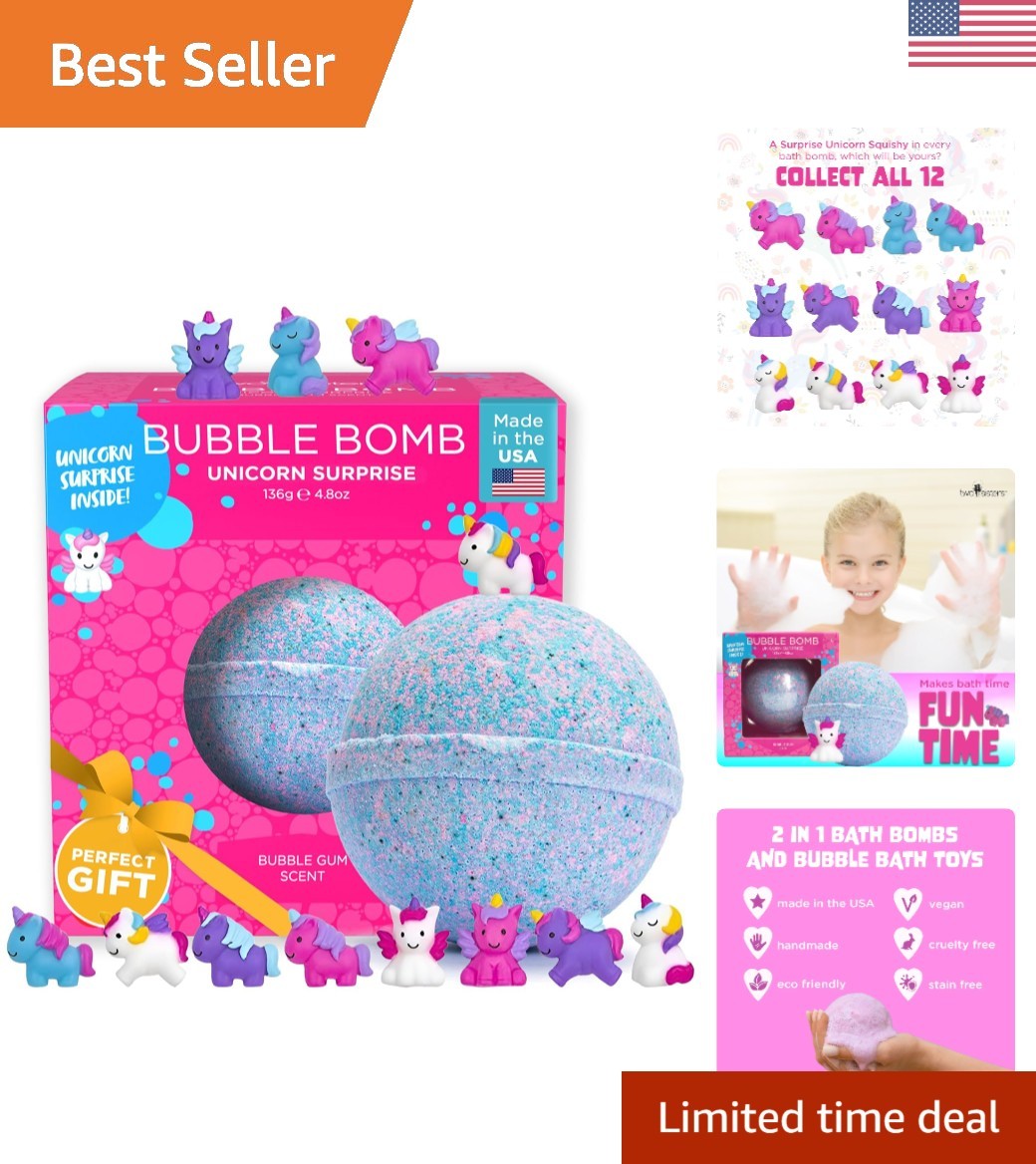 Large Unicorn Bath Bomb for Girls | Colorful Fizz, Surprise Squishies Inside