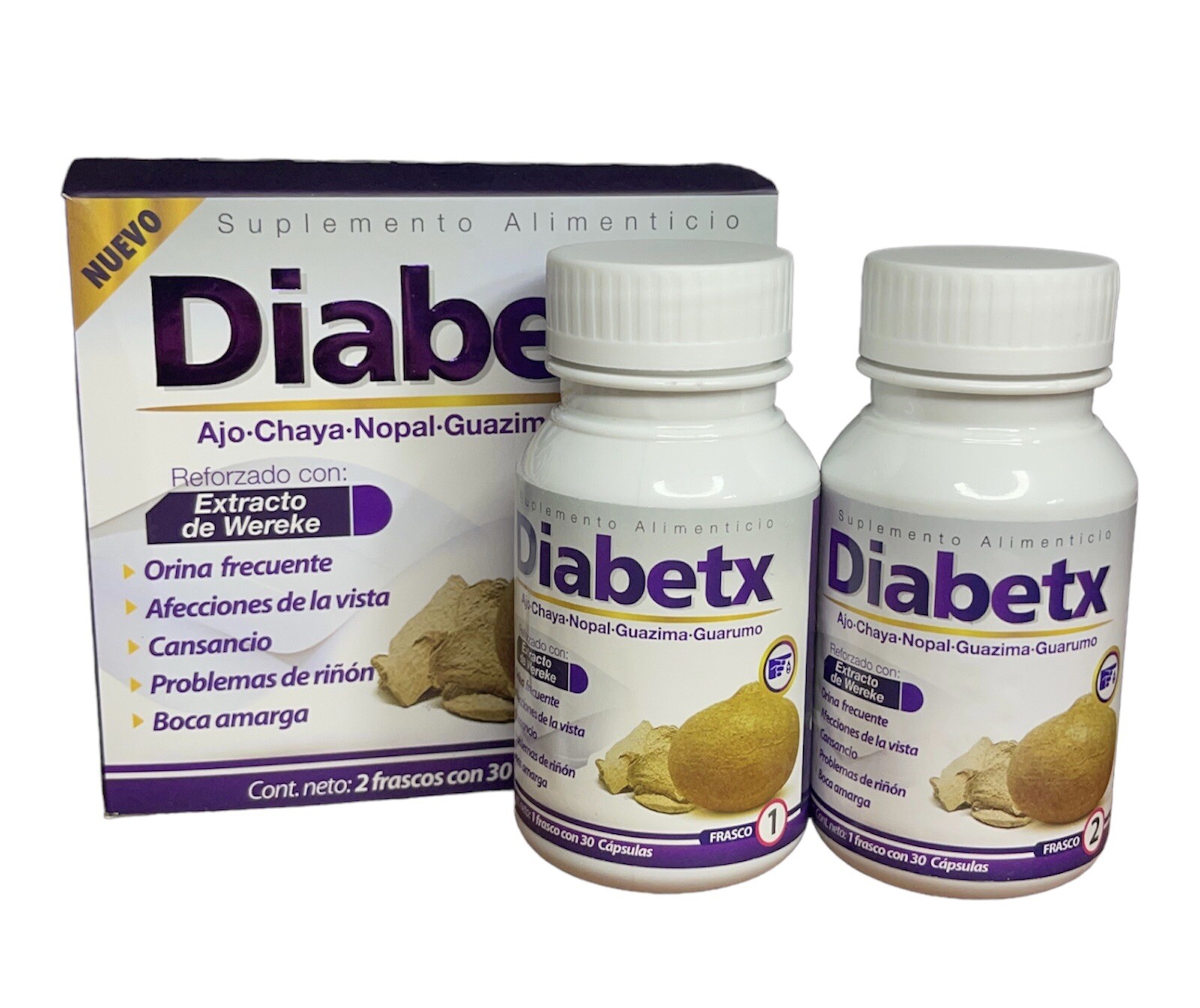 Diabetx; Reforzado con extracto de Wereke; Ajo-Chaya-Nopal-Guazima-Guarumo;