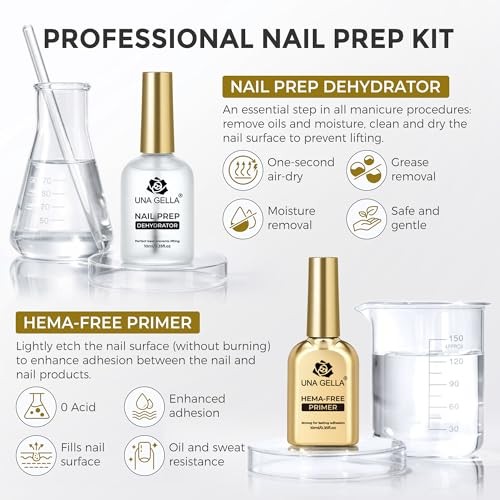 Nail Dehydrator and Primer Set, Leak-Proof Glass Bottle Nail Prep for Acrylic