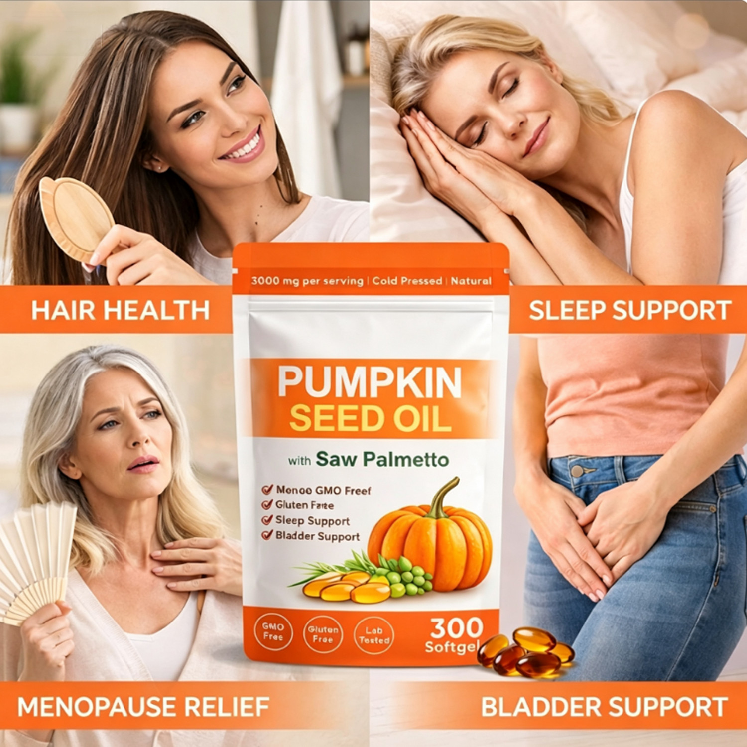 Everly Pumpkin Seed Oil with Saw Palmetto, Cold Pressed Pumpkin Seed oil,300ct